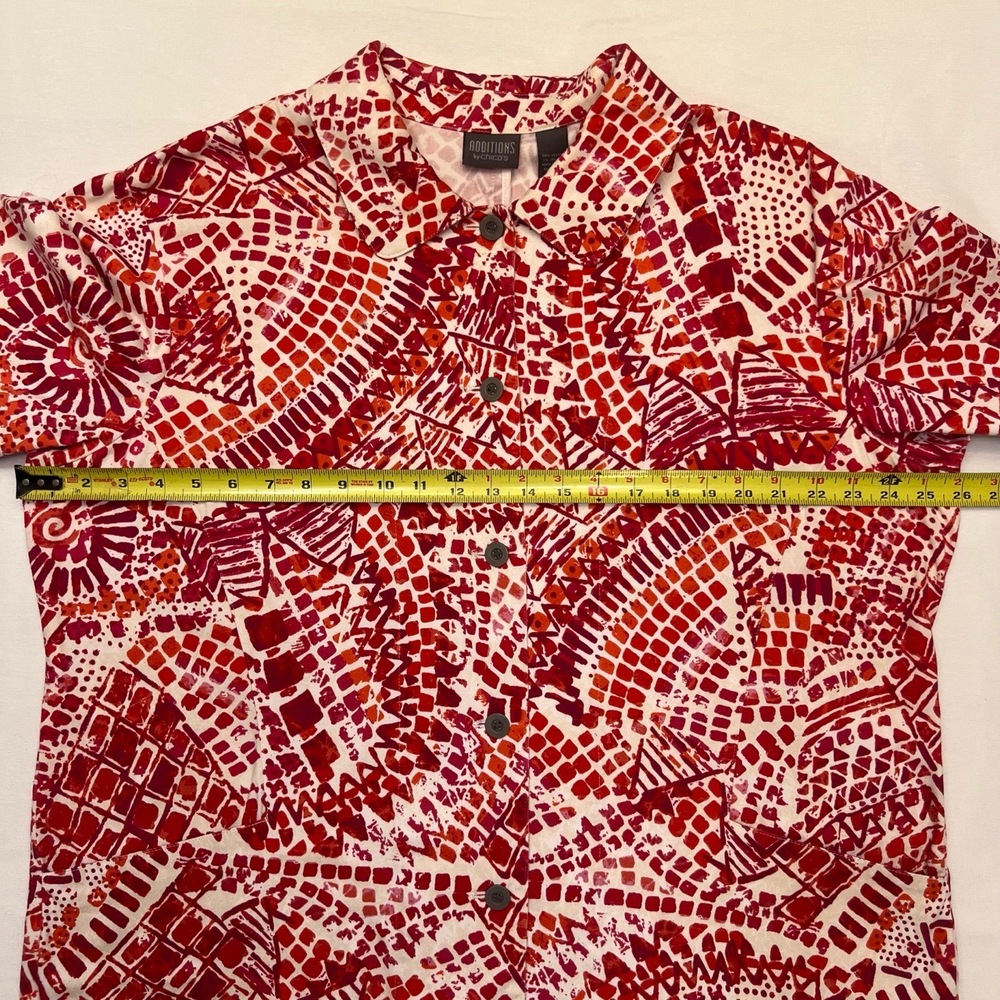 Chico’s Patterned Red And White Print Button Fron… - image 6